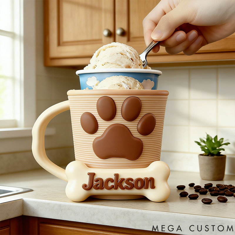 Personalized Paw Ice Cream Pint Holder 3D Printed with Spoon Slots & Snack Drawer for Pet Lover