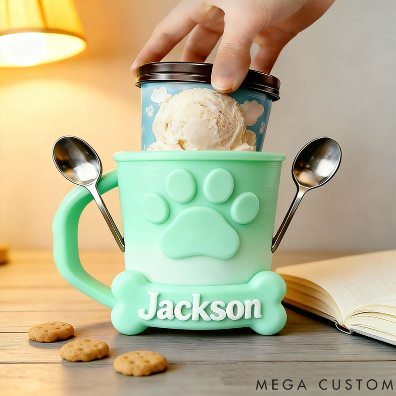 Personalized Paw Ice Cream Pint Holder 3D Printed with Spoon Slots & Snack Drawer for Pet Lover