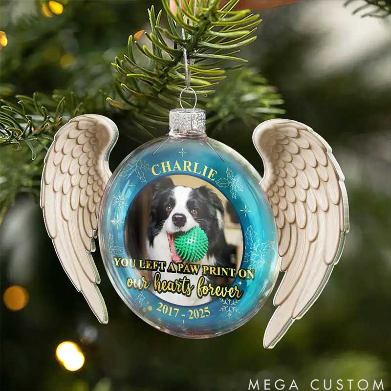 Personalized Pet Lover Angel Wings Paw Pet Memorial Forever Loved Christmas Ornament