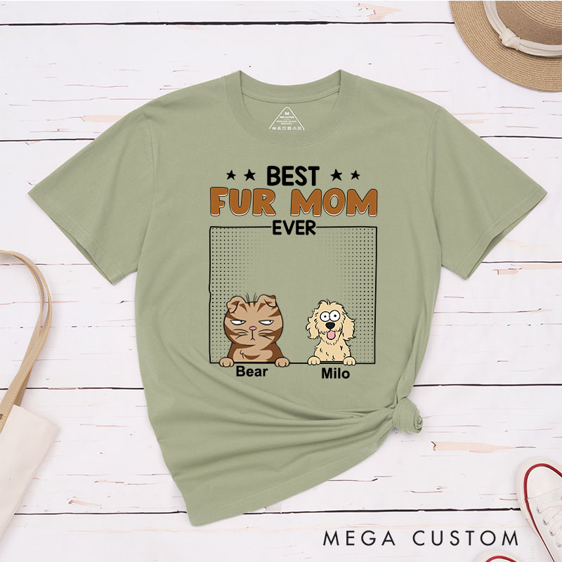 Personalized Pet Lover Best Dog Mom Ever Cartoon Dog Cat T-Shirt