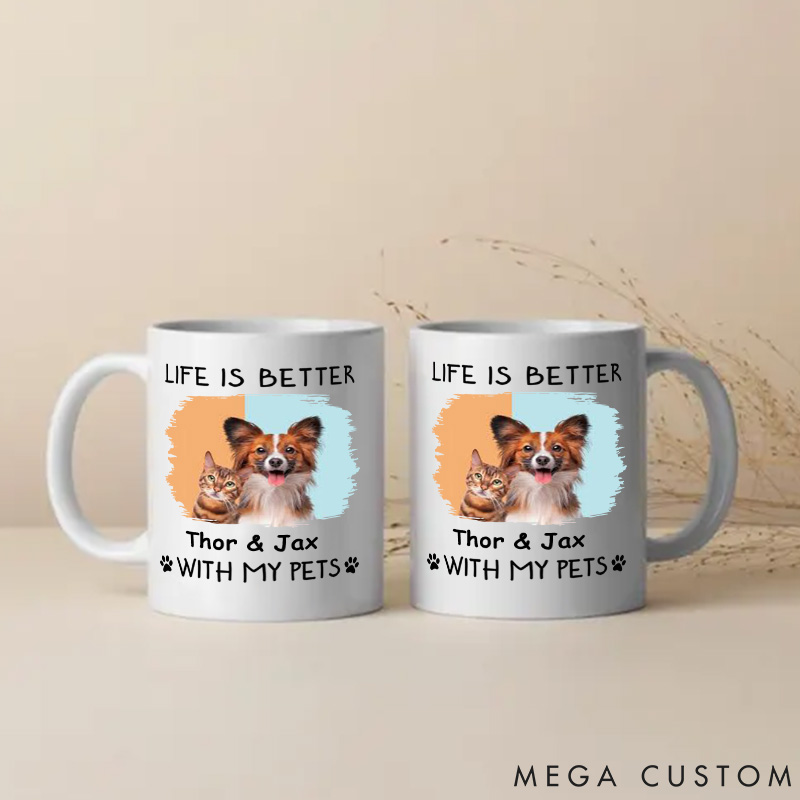 Personalized Pet Lover Better with Pets Photo Mugs