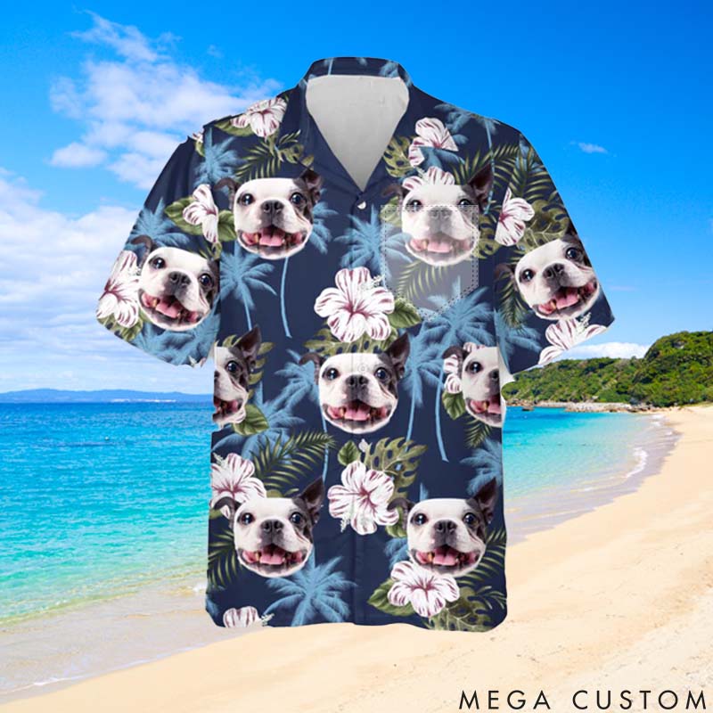 Personalized Pet Lover Blue Palm Tree Pattern Hawaii Shirts