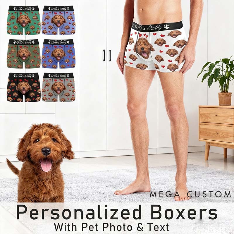 Personalized Pet Lover Boxers With Pet Face Photo Pet Dad Boxer Briefs