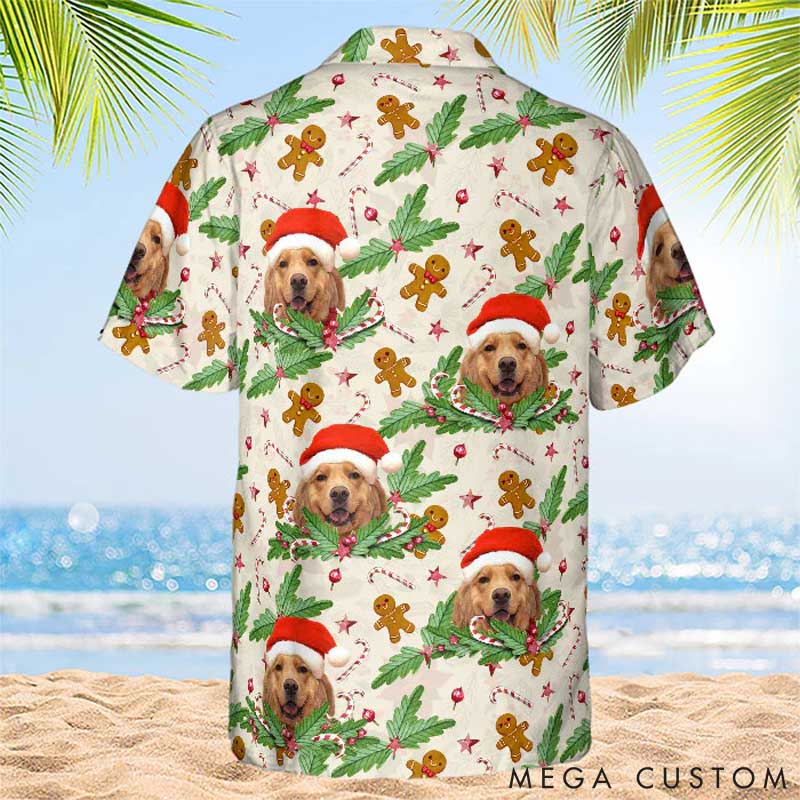 Personalized Pet Lover Candy Cane and Gingerbread Pattern Christmas Hawaiian Shirt