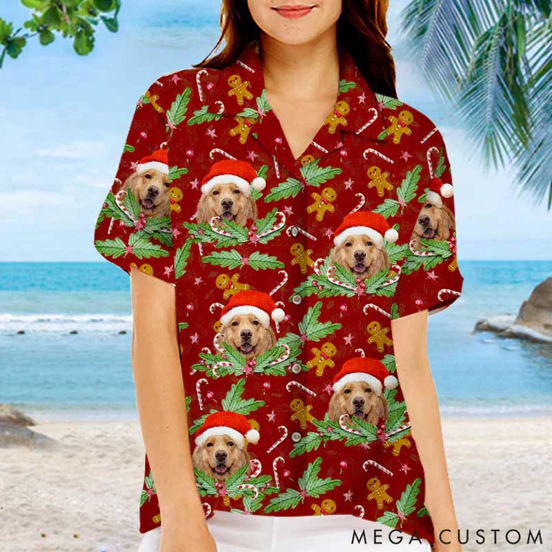 Personalized Pet Lover Candy Cane and Gingerbread Pattern Christmas Hawaiian Shirt
