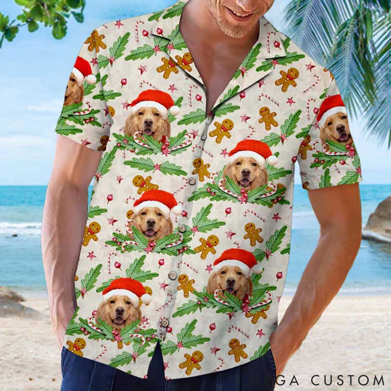 Personalized Pet Lover Candy Cane and Gingerbread Pattern Christmas Hawaiian Shirt