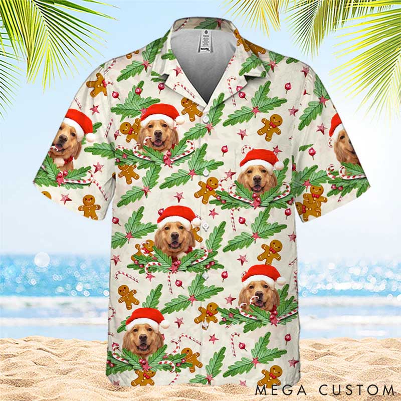 Personalized Pet Lover Candy Cane and Gingerbread Pattern Christmas Hawaiian Shirt