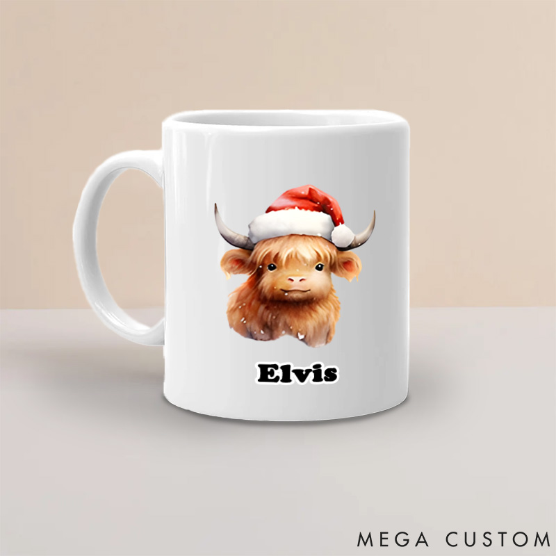 Personalized Pet Lover Christmas Highland Cow Mugs