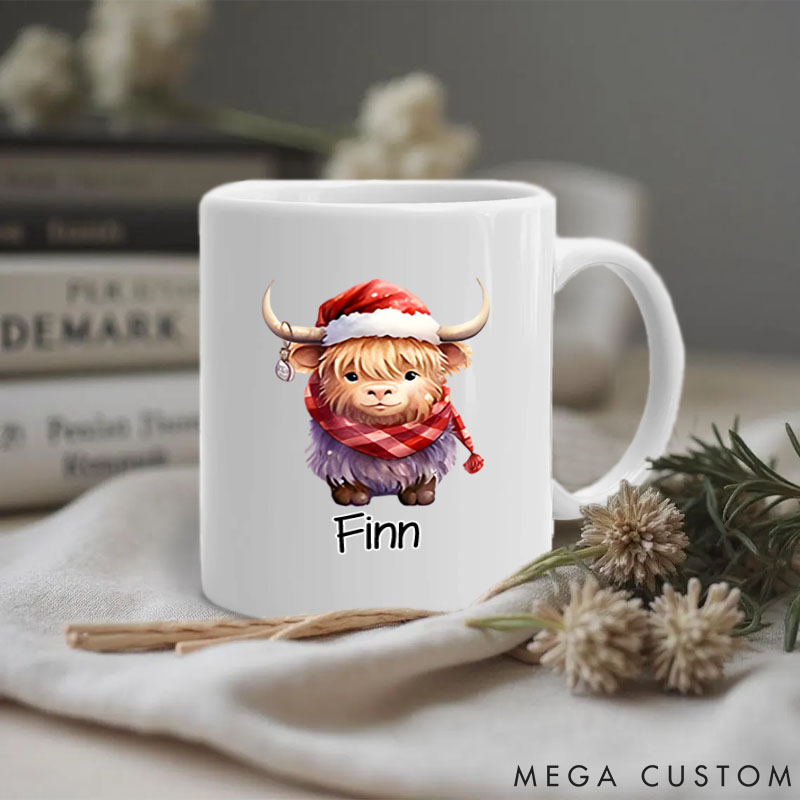 Personalized Pet Lover Christmas Highland Cow Mugs