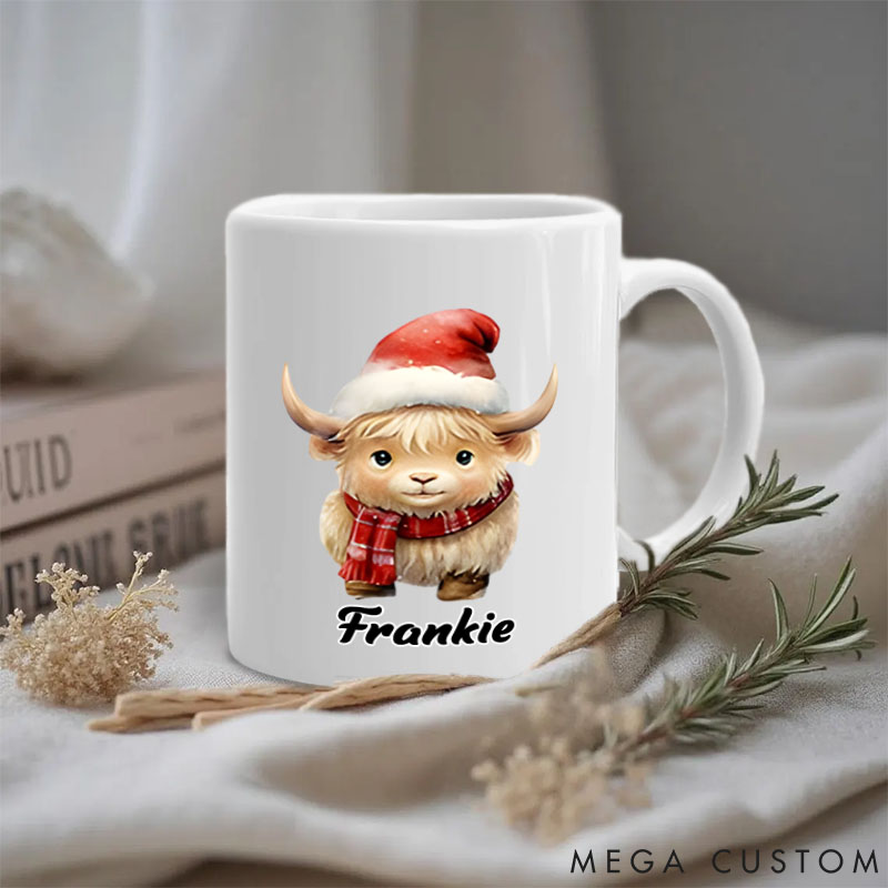 Personalized Pet Lover Christmas Highland Cow Mugs