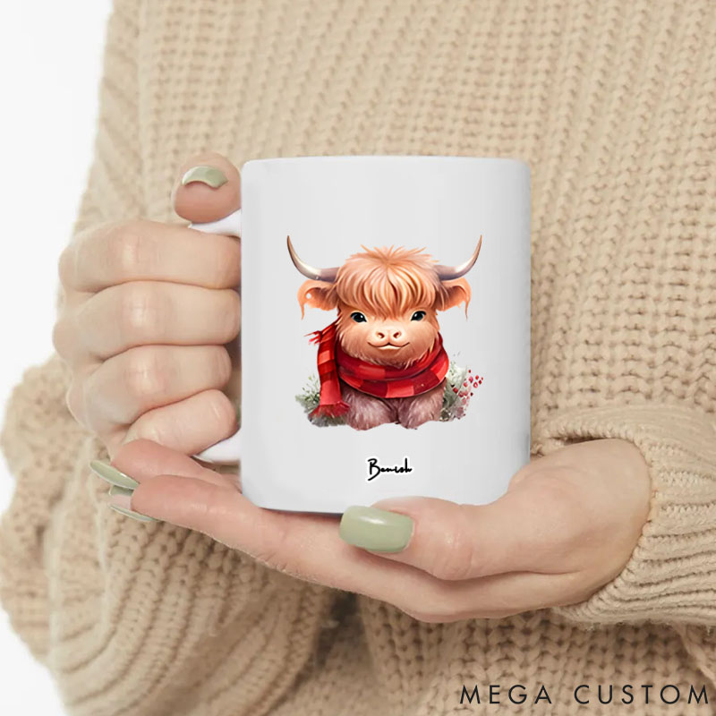 Personalized Pet Lover Christmas Highland Cow Mugs