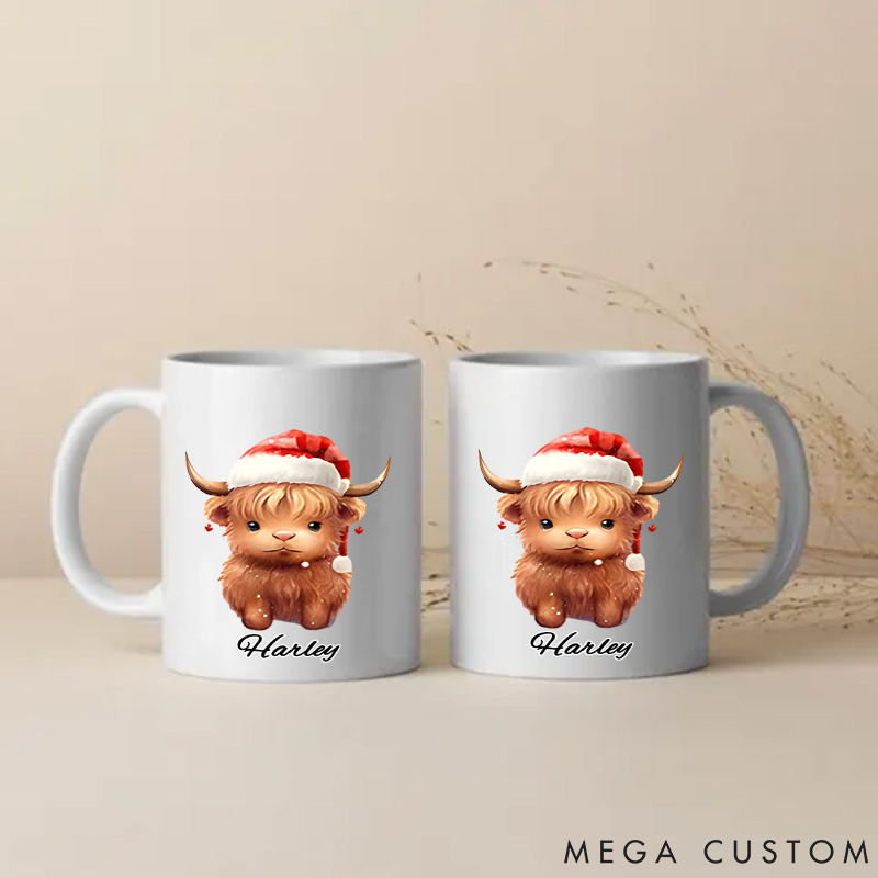 Personalized Pet Lover Christmas Highland Cow Mugs