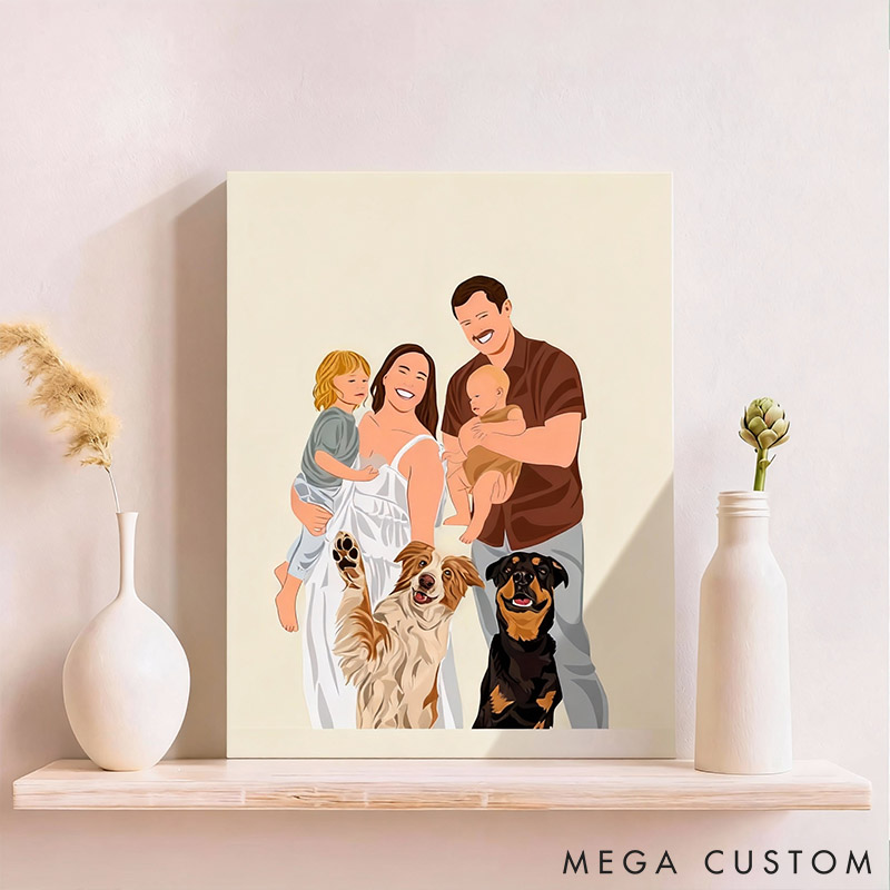 Personalized Pet Lover Couple Cartoon Portrait Personalized Gift from Photo
