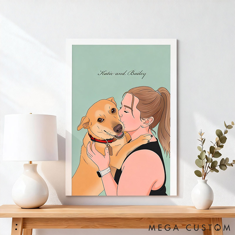 Personalized Pet Lover Couple Cartoon Portrait Personalized Gift from Photo
