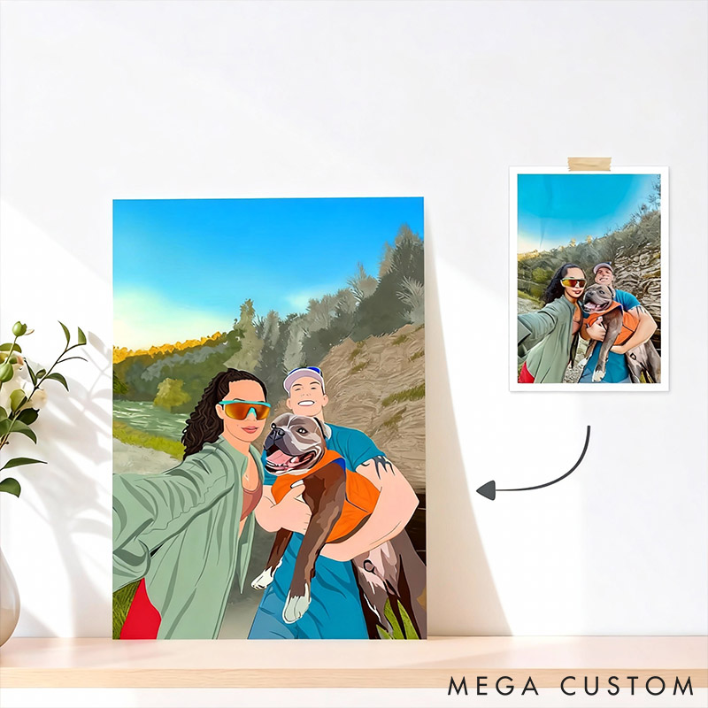 Personalized Pet Lover Couple Cartoon Portrait Personalized Gift from Photo