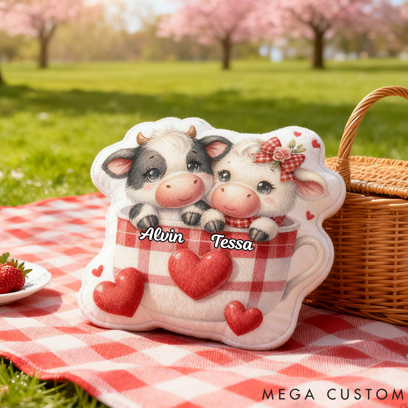 Personalized Pet Lover Couple Coffee Cup Dairy Cow Letter Pillow with Custom Name Graphic 3D Print
