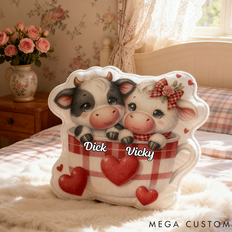 Personalized Pet Lover Couple Coffee Cup Dairy Cow Letter Pillow with Custom Name Graphic 3D Print