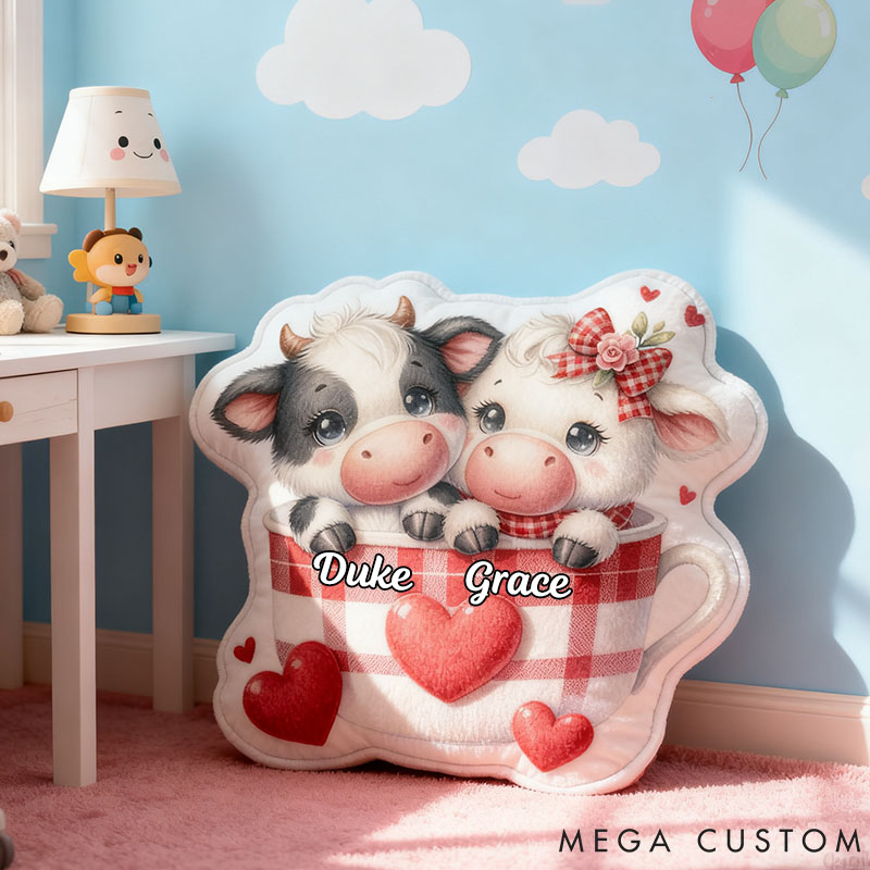 Personalized Pet Lover Couple Coffee Cup Dairy Cow Letter Pillow with Custom Name Graphic 3D Print