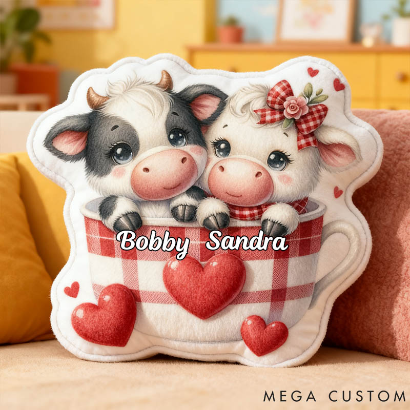 Personalized Pet Lover Couple Coffee Cup Dairy Cow Letter Pillow with Custom Name Graphic 3D Print