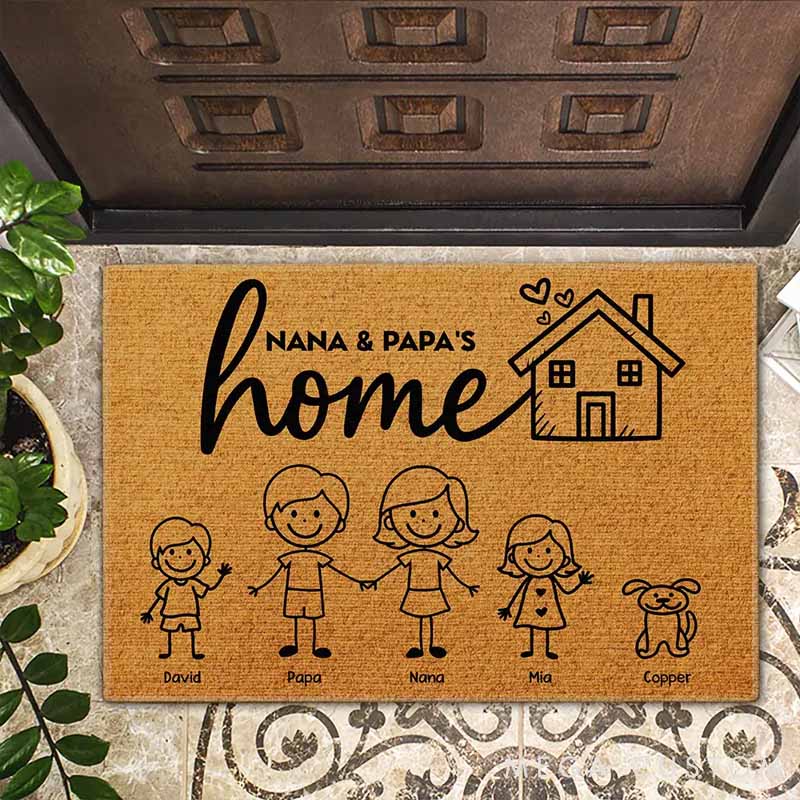 Personalized Pet Lover Couple Parents Home With Kid and Pet Doormat