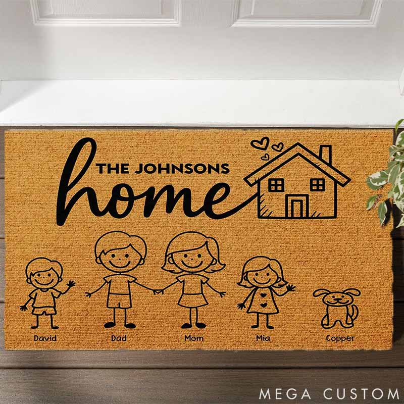 Personalized Pet Lover Couple Parents Home With Kid and Pet Doormat