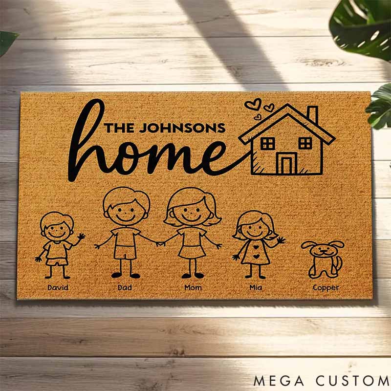 Personalized Pet Lover Couple Parents Home With Kid and Pet Doormat