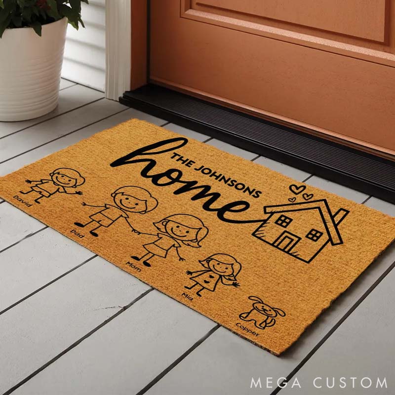 Personalized Pet Lover Couple Parents Home With Kid and Pet Doormat