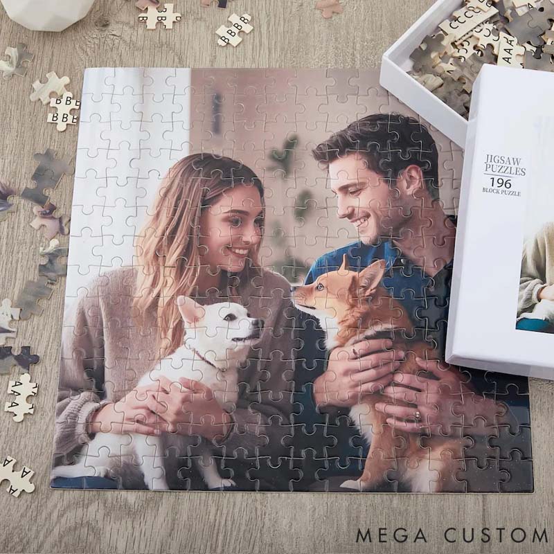 Personalized Pet Lover Couple Portrait Jigsaw Puzzle from Your Own Picture