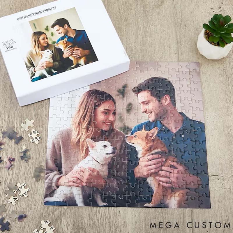 Personalized Pet Lover Couple Portrait Jigsaw Puzzle from Your Own Picture