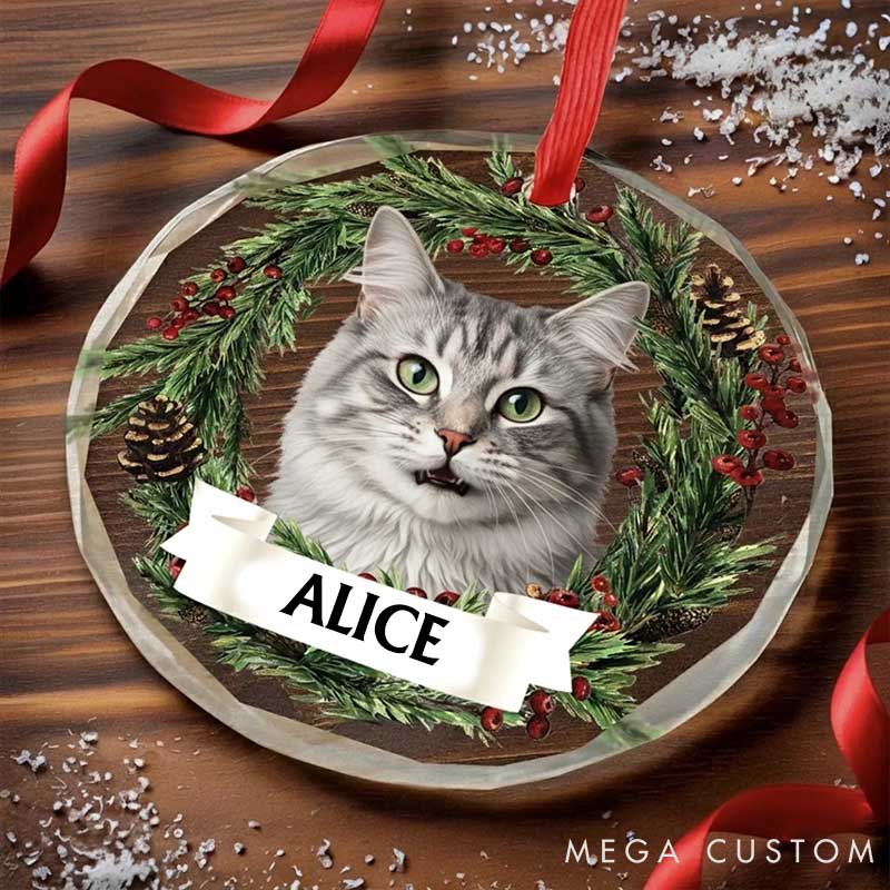 Personalized Pet Lover Custom Photo Circle Glass Christmas Ornament