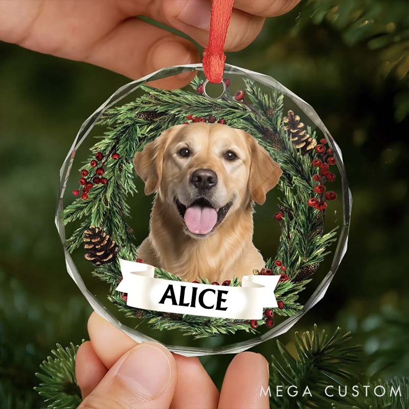 Personalized Pet Lover Custom Photo Circle Glass Christmas Ornament