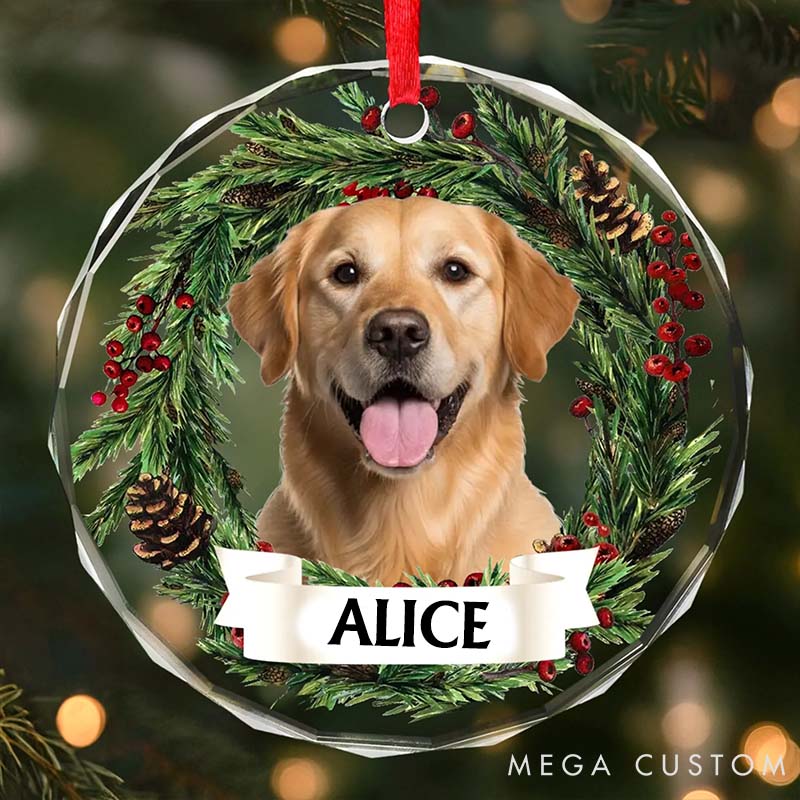 Personalized Pet Lover Custom Photo Circle Glass Christmas Ornament