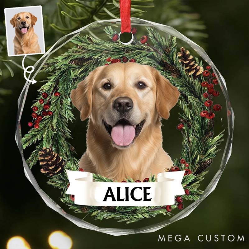 Personalized Pet Lover Custom Photo Circle Glass Christmas Ornament
