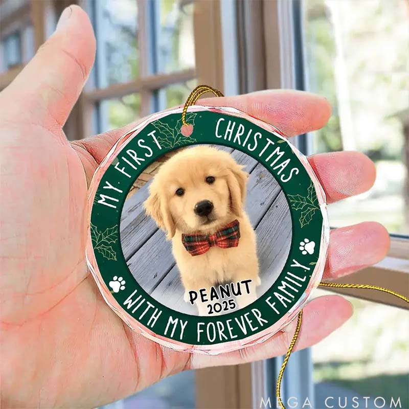 Personalized Pet Lover Custom Photo First Christmas Circle Glass Christmas Ornament