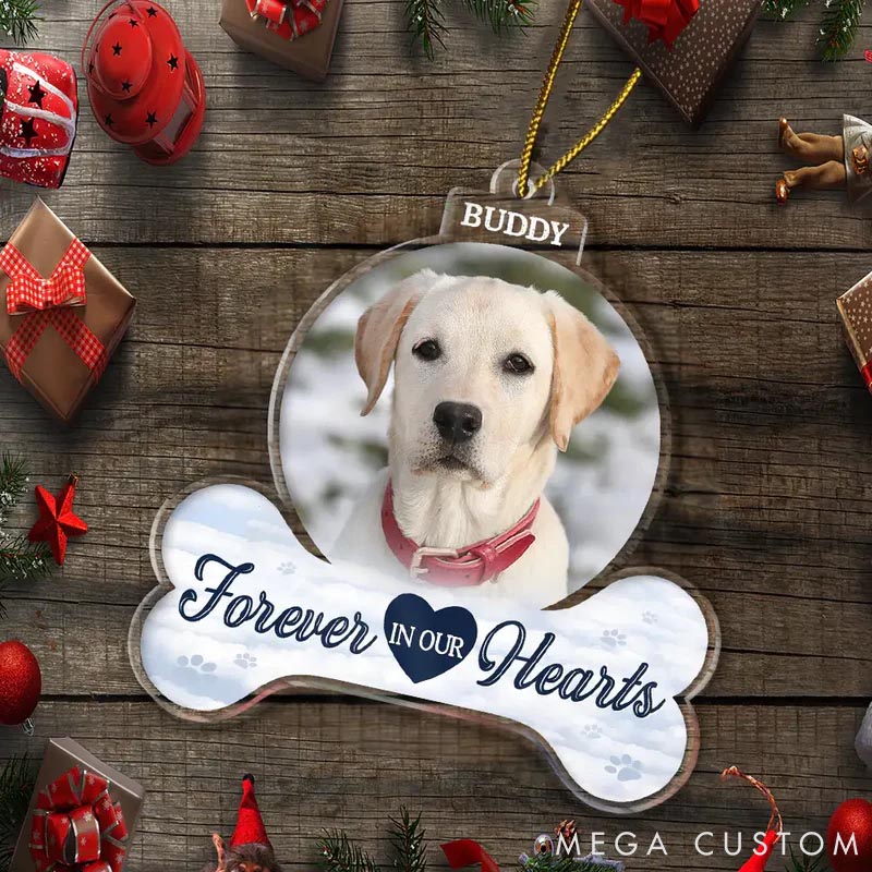 Personalized Pet Lover Custom Photo Forever in Our Hearts Christmas Ornament