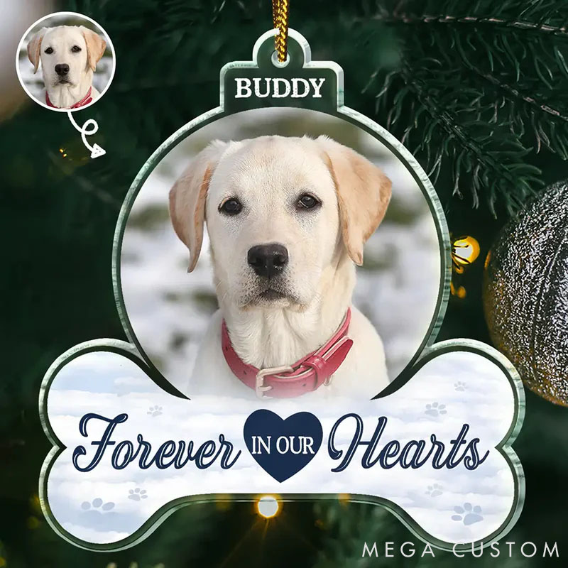 Personalized Pet Lover Custom Photo Forever in Our Hearts Christmas Ornament