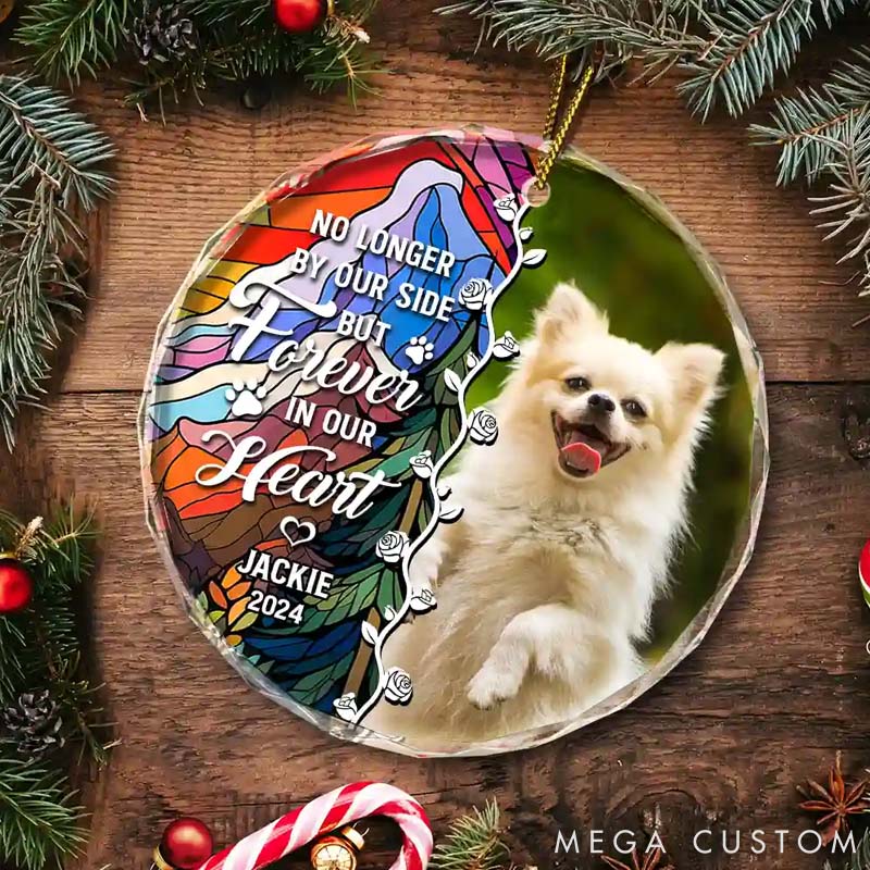 Personalized Pet Lover Custom Photo No Longer by Our Side Dog Cat Pet Memorial Heart Christmas Ornament