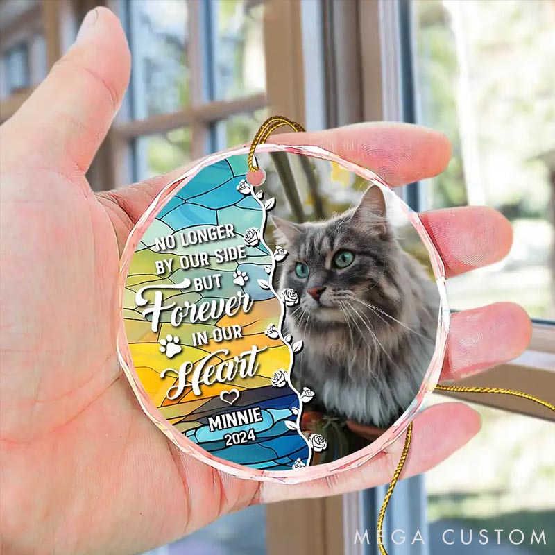 Personalized Pet Lover Custom Photo No Longer by Our Side Dog Cat Pet Memorial Heart Christmas Ornament
