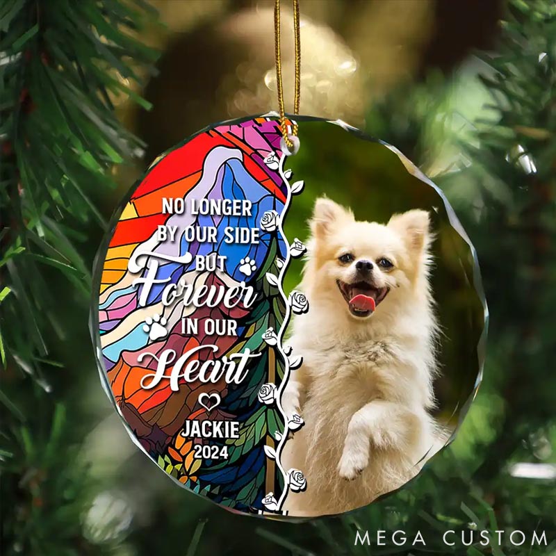 Personalized Pet Lover Custom Photo No Longer by Our Side Dog Cat Pet Memorial Heart Christmas Ornament