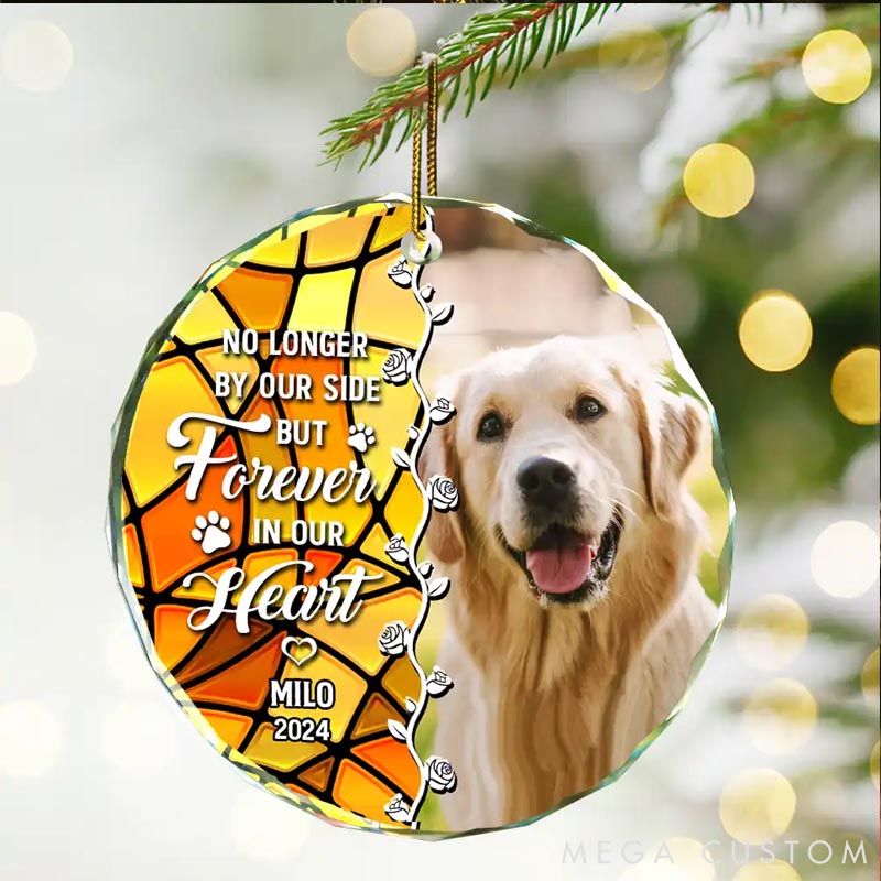 Personalized Pet Lover Custom Photo No Longer by Our Side Dog Cat Pet Memorial Heart Christmas Ornament
