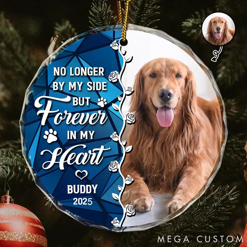 Personalized Pet Lover Custom Photo No Longer by Our Side Dog Cat Pet Memorial Heart Christmas Ornament