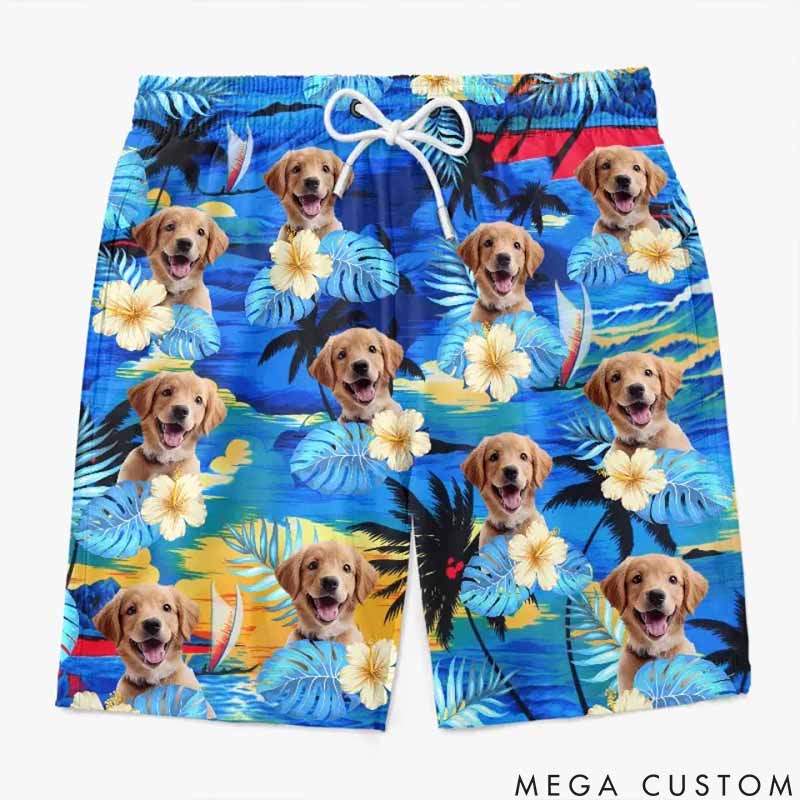 Personalized Pet Lover Custom Photo Tropical Hawaiian Aloha Men Beach Shorts