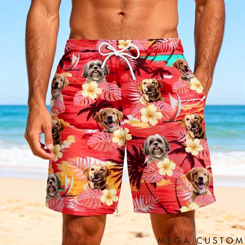 Personalized Pet Lover Custom Photo Tropical Hawaiian Aloha Men Beach Shorts