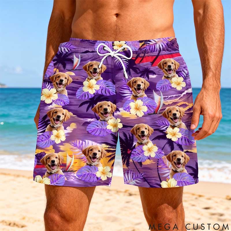 Personalized Pet Lover Custom Photo Tropical Hawaiian Aloha Men Beach Shorts