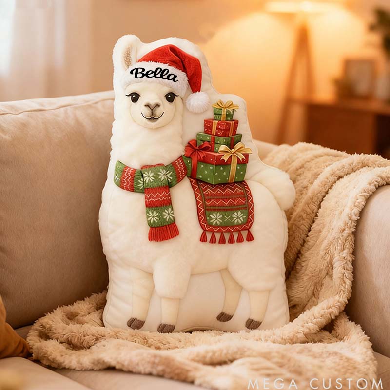 Personalized Pet Lover Cute Holiday Llama with Santa Hat Pillow Graphic 3D Print