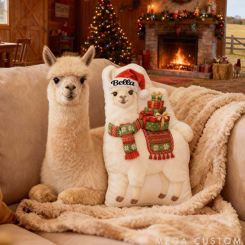Personalized Pet Lover Cute Holiday Llama with Santa Hat Pillow Graphic 3D Print