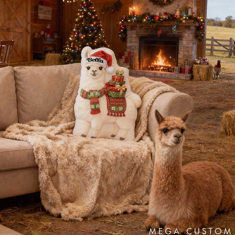Personalized Pet Lover Cute Holiday Llama with Santa Hat Pillow Graphic 3D Print