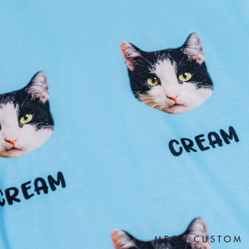 Personalized Pet Lover Dog Cat Face Photo Multicolor Plaid Name Pajama Pants