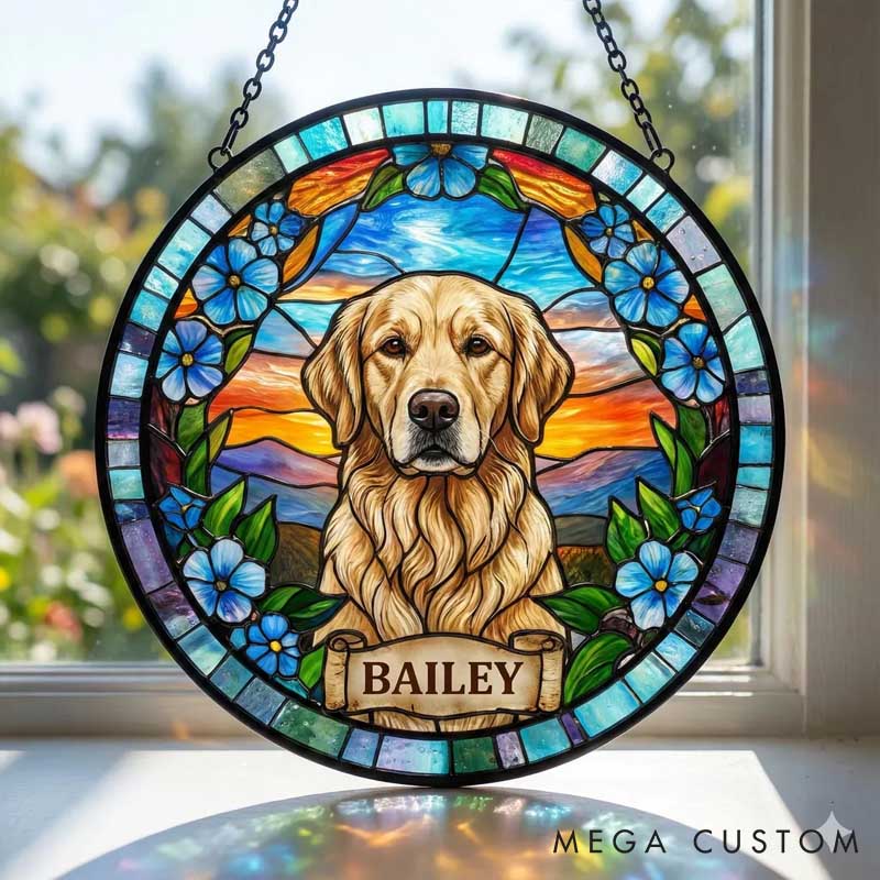 Personalized Pet Lover Dog Portrait Stained Glass Suncatcher Dog Loss Keepsake Pet Loss Gift
