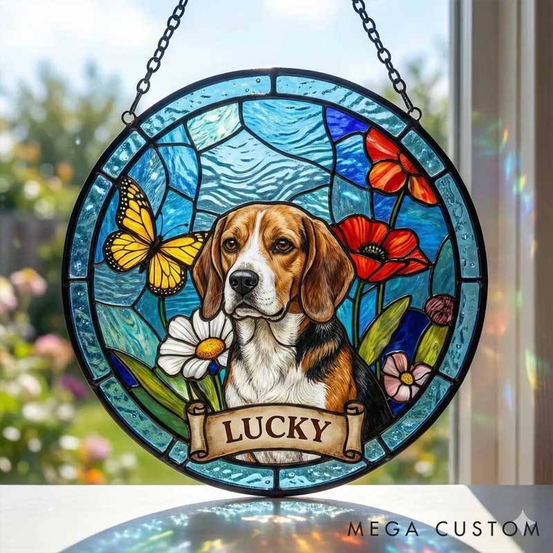 Personalized Pet Lover Dog Portrait Stained Glass Suncatcher Dog Loss Keepsake Pet Loss Gift